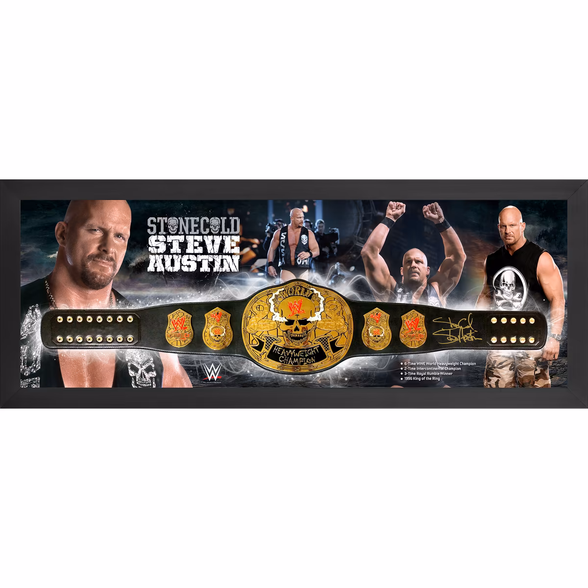 "Stone Cold" Steve Austin WWE Autographed Framed Smoking Skull Title Belt Shadowbox 3 "Stone Cold" Steve Austin WWE Autographed Framed Smoking Skull Title Belt Shadowbox