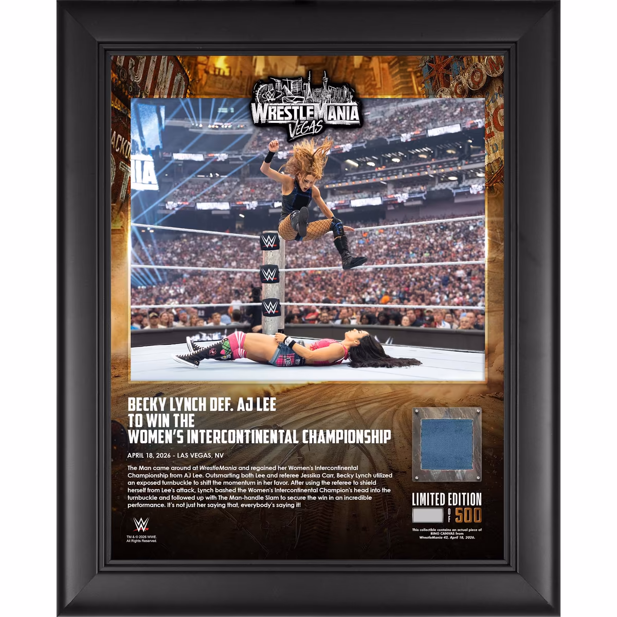 Becky Lynch WWE Framed 13" x 16" WrestleMania 42 Night 1 Collage with a Piece of Match-Used Canvas - Limited Edition of 500 1 Becky Lynch WWE Framed 13" x 16" WrestleMania 42 Night 1 Collage with a Piece of Match-Used Canvas - Limited Edition of 500