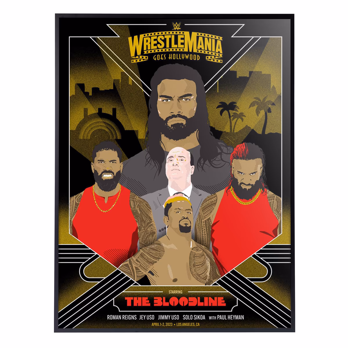 Phenom Gallery The Bloodline 18'' x 24'' WWE WrestleMania 39 The Bloodline Deluxe Framed Serigraph