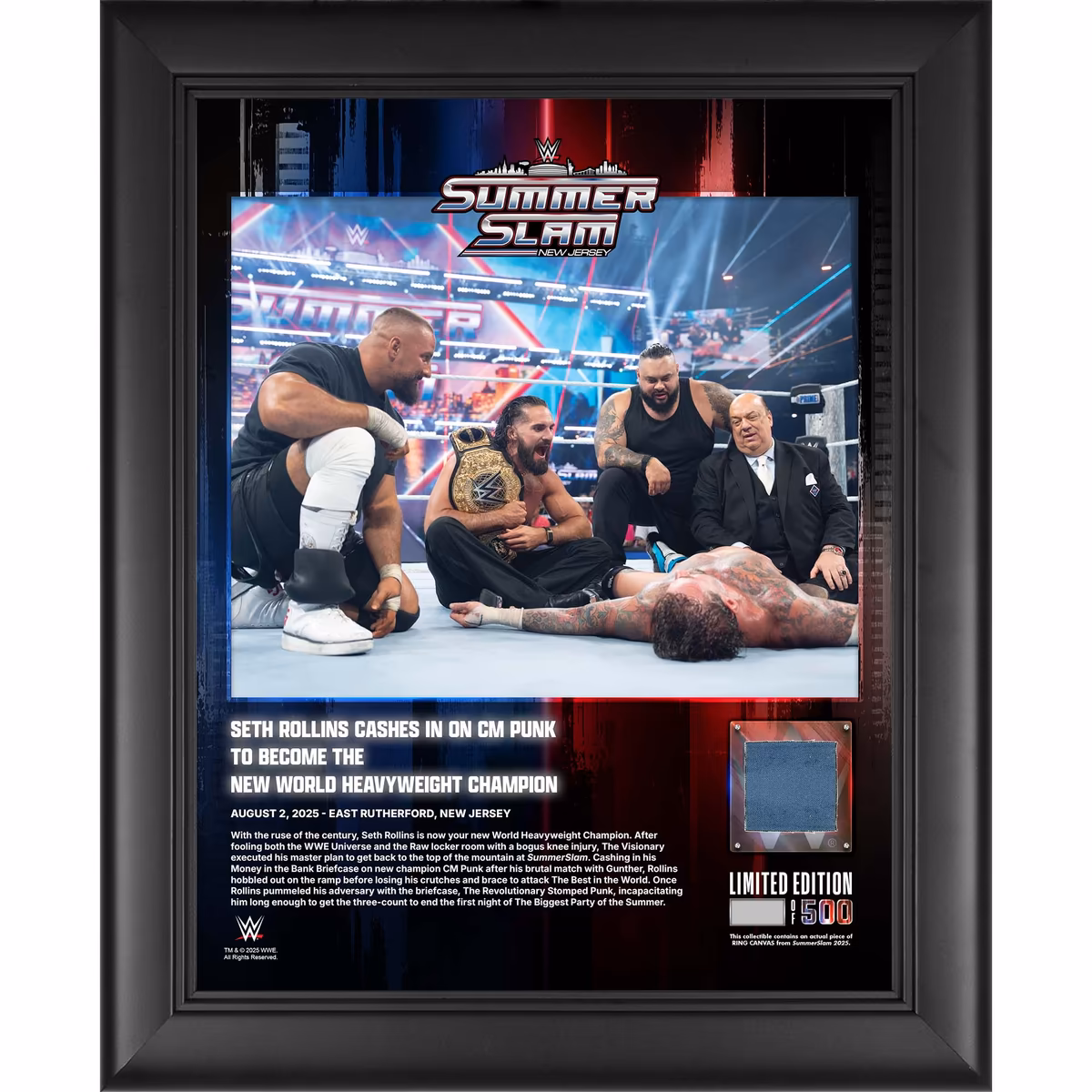 Seth "Freakin" Rollins WWE Framed 13" x 16" 2025 SummerSlam Night 1 Collage with a Piece of Match-Used Canvas - Limited Edition of 500