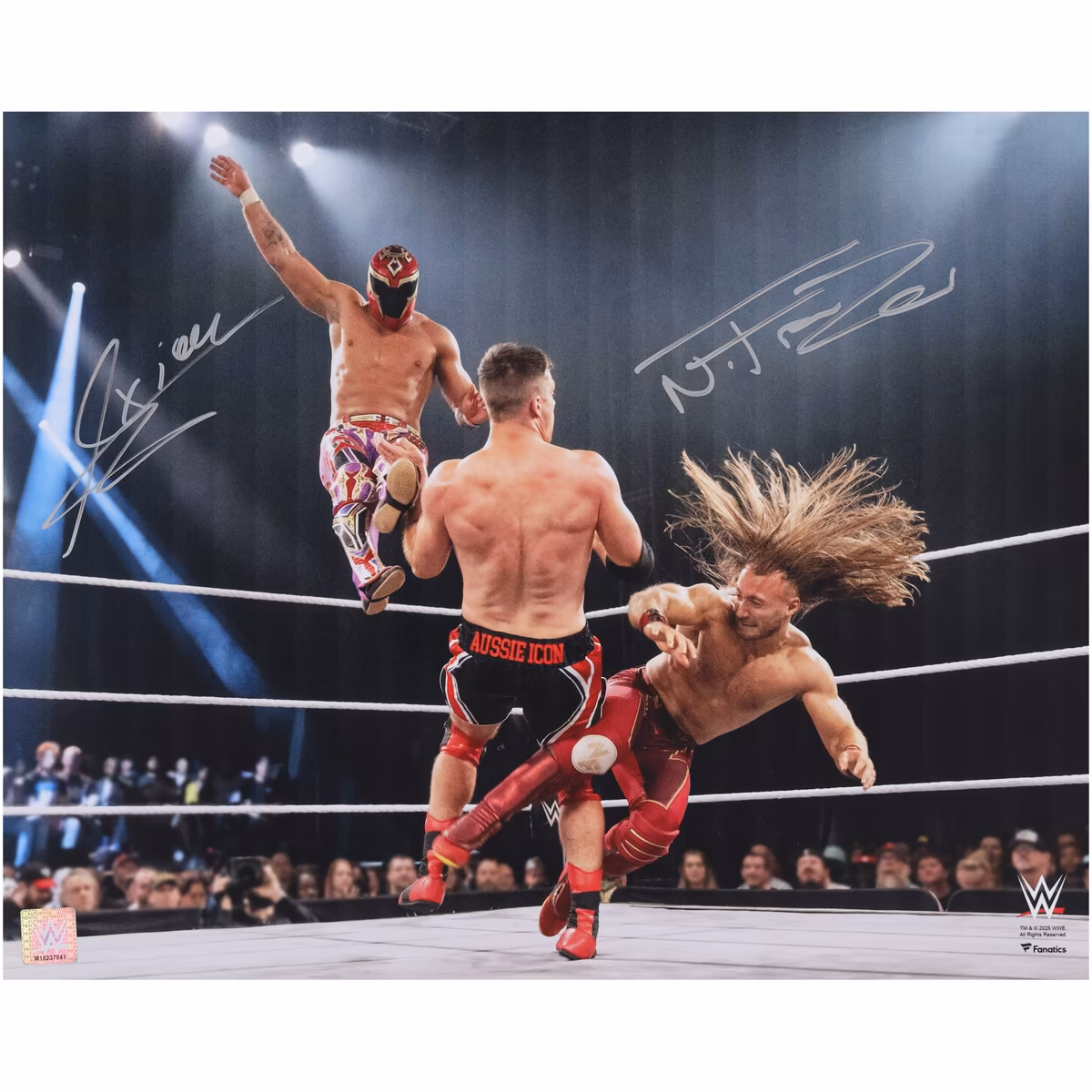 Axiom & Nathan Frazer Fraxiom WWE Autographed 16" x 20" Top Rope Drop Kick Leg Sweep Photograph