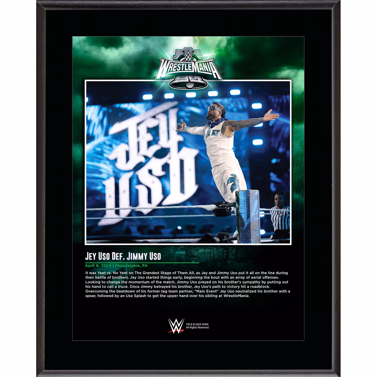Jey Uso WWE 10.5" x 13" WrestleMania 40 Night 1 Sublimated Plaque