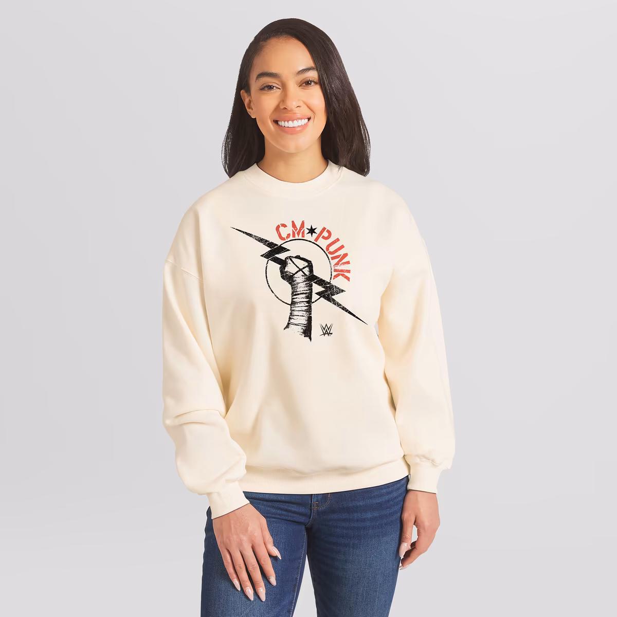 Women's WEAR by Erin Andrews Cream CM Punk Oversized Sweatshirt 2 Women's WEAR by Erin Andrews Cream CM Punk Oversized Sweatshirt