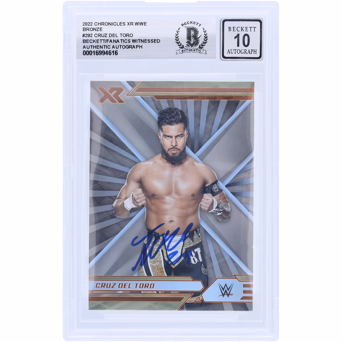 Cruz Del Toro WWE Autographed 2022 Panini Chronicles XR Bronze #292 Beckett Fanatics Witnessed Authenticated 10 Card 7 Cruz Del Toro WWE Autographed 2022 Panini Chronicles XR Bronze #292 Beckett Fanatics Witnessed Authenticated 10 Card