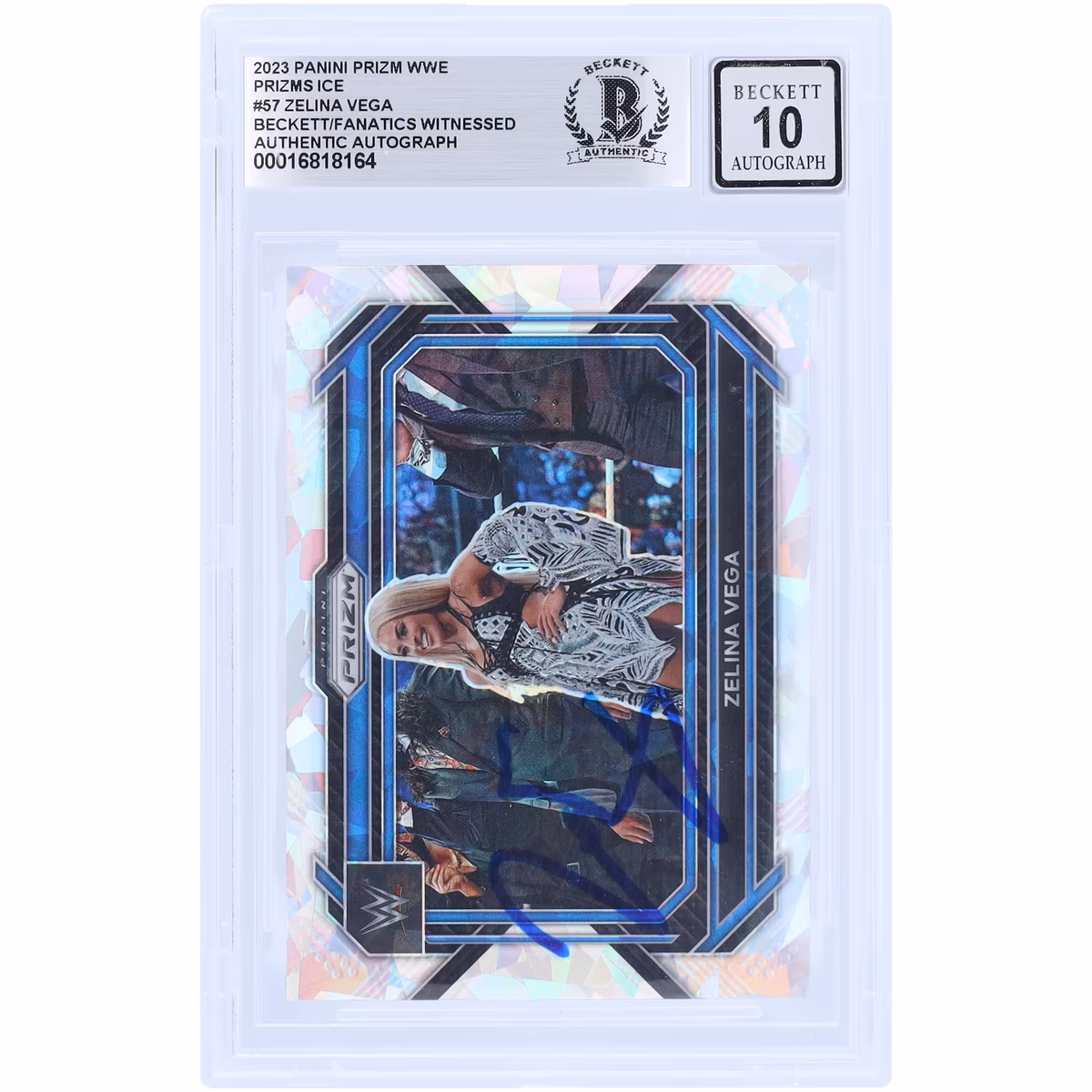 Zelina Vega WWE Autographed 2023 Panini Prizm Ice Prizm #57 Beckett Fanatics Witnessed Authenticated 10 Card