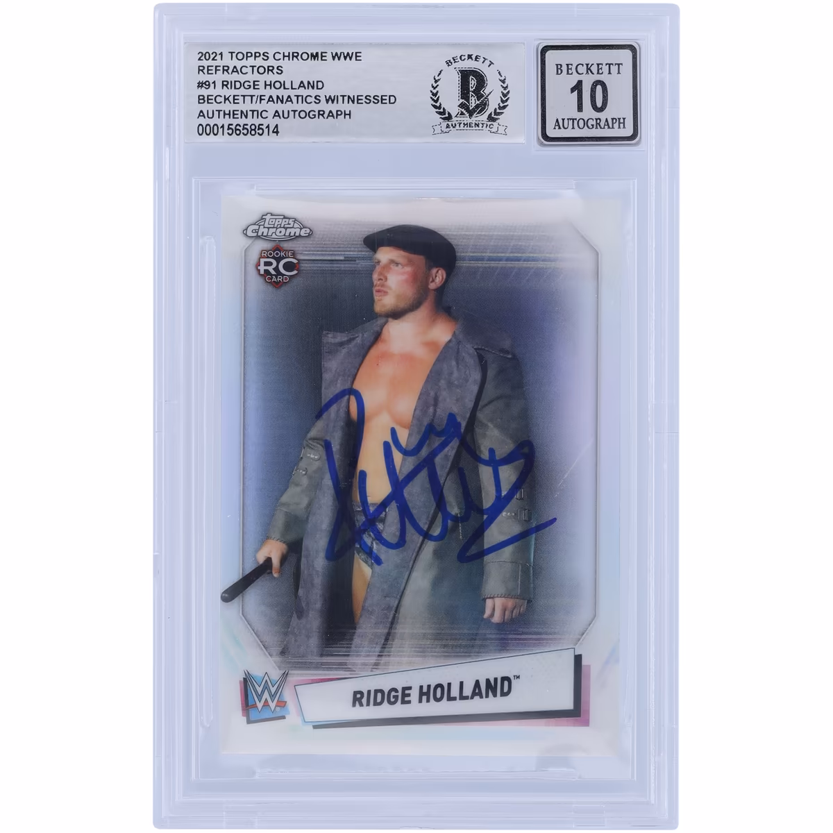 Ridge Holland WWE Autographed 2021 Topps Chrome Refractors #91 Beckett Fanatics Witnessed Authenticated 10 Rookie Card 4 Ridge Holland WWE Autographed 2021 Topps Chrome Refractors #91 Beckett Fanatics Witnessed Authenticated 10 Rookie Card