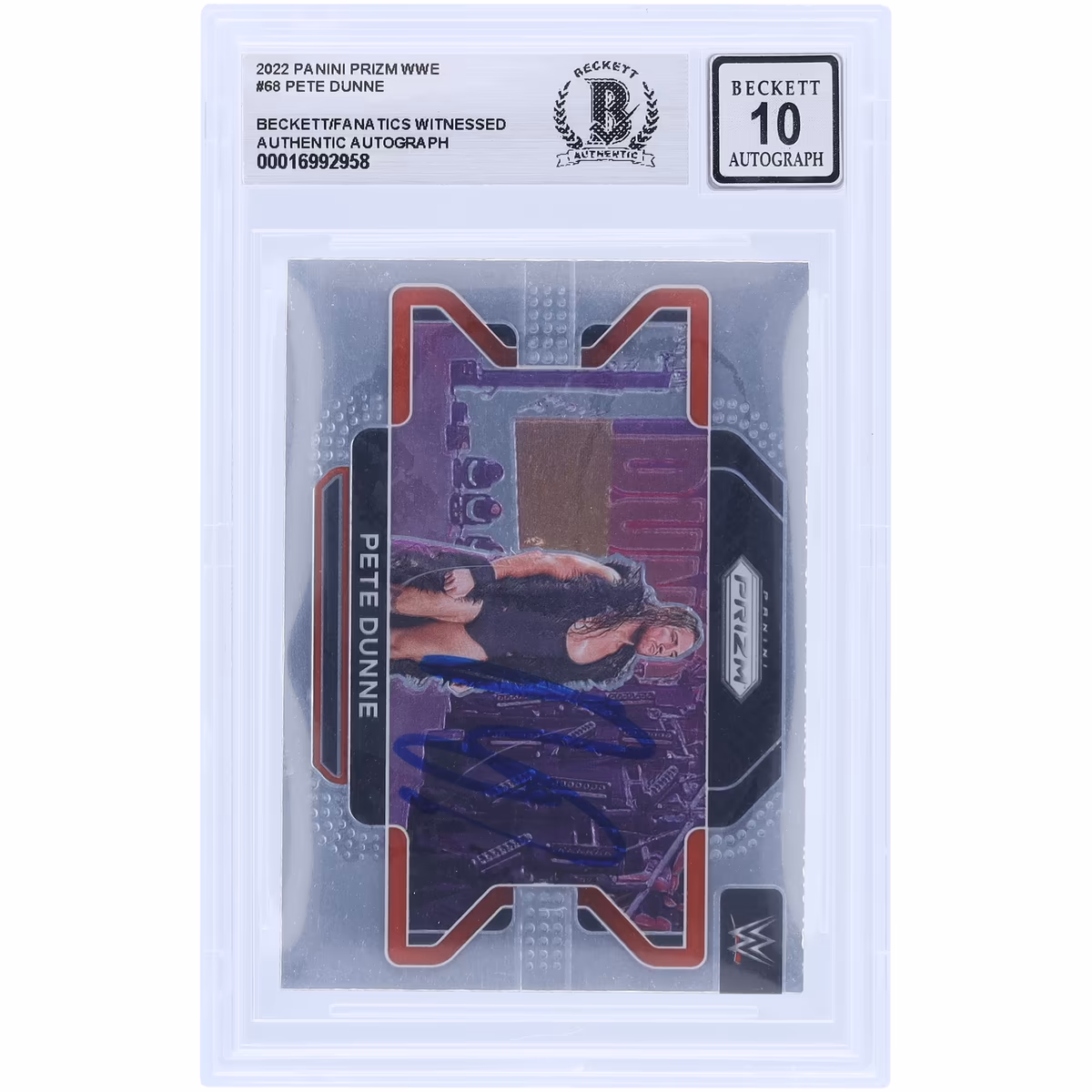 Pete Dunne WWE Autographed 2022 Panini Prizm #68 Beckett Fanatics Witnessed Authenticated 10 Card 1 Pete Dunne WWE Autographed 2022 Panini Prizm #68 Beckett Fanatics Witnessed Authenticated 10 Card