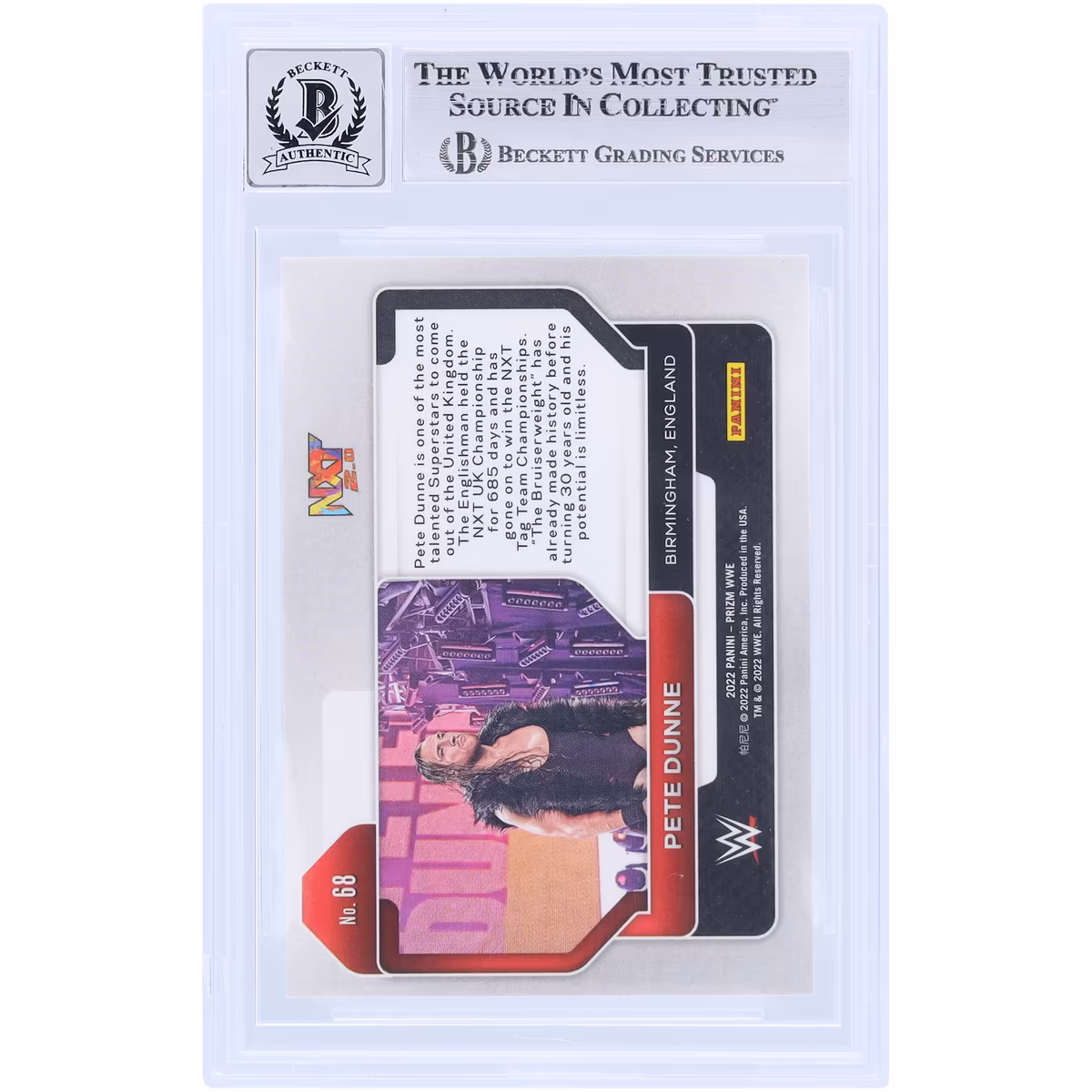 Pete Dunne WWE Autographed 2022 Panini Prizm #68 Beckett Fanatics Witnessed Authenticated 10 Card 3 Pete Dunne WWE Autographed 2022 Panini Prizm #68 Beckett Fanatics Witnessed Authenticated 10 Card