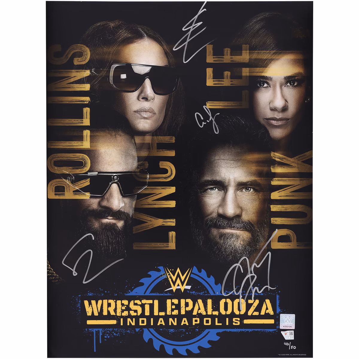 CM Punk, AJ Lee, Seth Rollins & Becky Lynch WWE Autographed 18" x 24" 2025 WrestlePalooza Event Match-Up Poster Art Photograph - Limited Edition of 50 6 CM Punk, AJ Lee, Seth Rollins & Becky Lynch WWE Autographed 18" x 24" 2025 WrestlePalooza Event Match-Up Poster Art Photograph - Limited Edition of 50