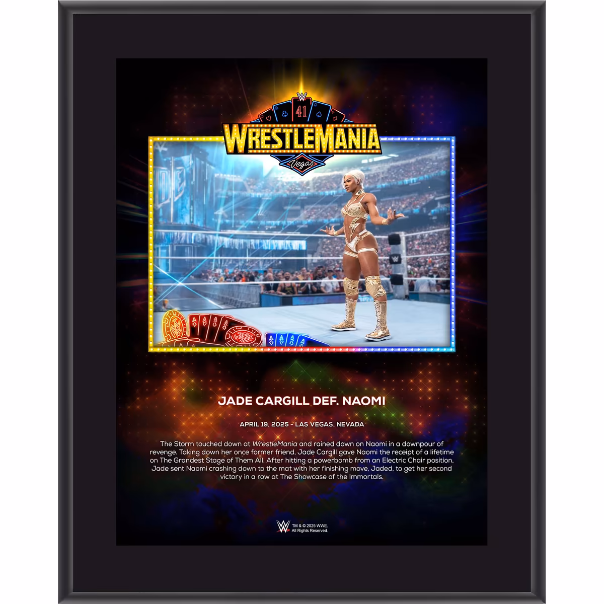 Jade Cargill WWE 10.5" x 13" WrestleMania 41 Night 1 Sublimated Plaque 1 Jade Cargill WWE 10.5" x 13" WrestleMania 41 Night 1 Sublimated Plaque