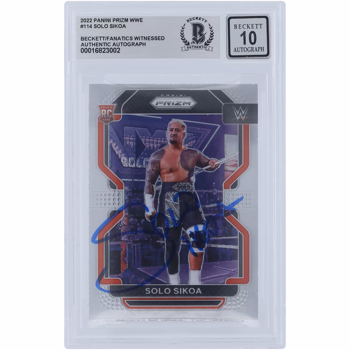 Solo Sikoa WWE Autographed 2022 Panini Prizm #114 Beckett Fanatics Witnessed Authenticated 10 Rookie Card 2 Solo Sikoa WWE Autographed 2022 Panini Prizm #114 Beckett Fanatics Witnessed Authenticated 10 Rookie Card