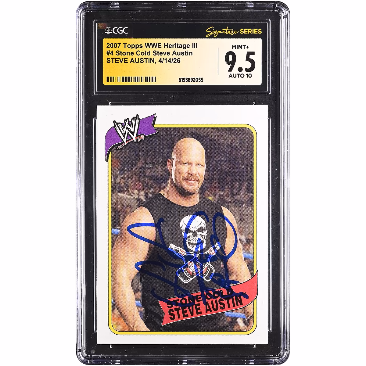 "Stone Cold" Steve Austin WWE Autographed 2007 Topps WWE Heritage III #4 CGC Fanatics Witnessed Authenticated 9.5/10 Card
