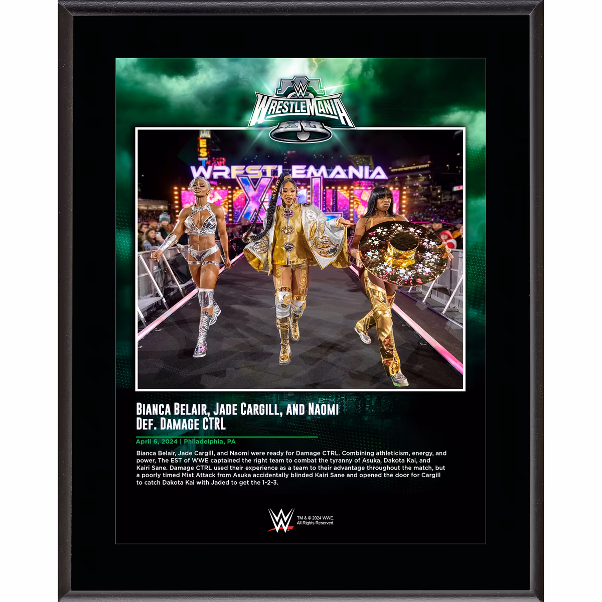 Jade Cargill, Naomi & Bianca Belair WWE 10.5" x 13" WrestleMania 40 Night 1 Sublimated Plaque