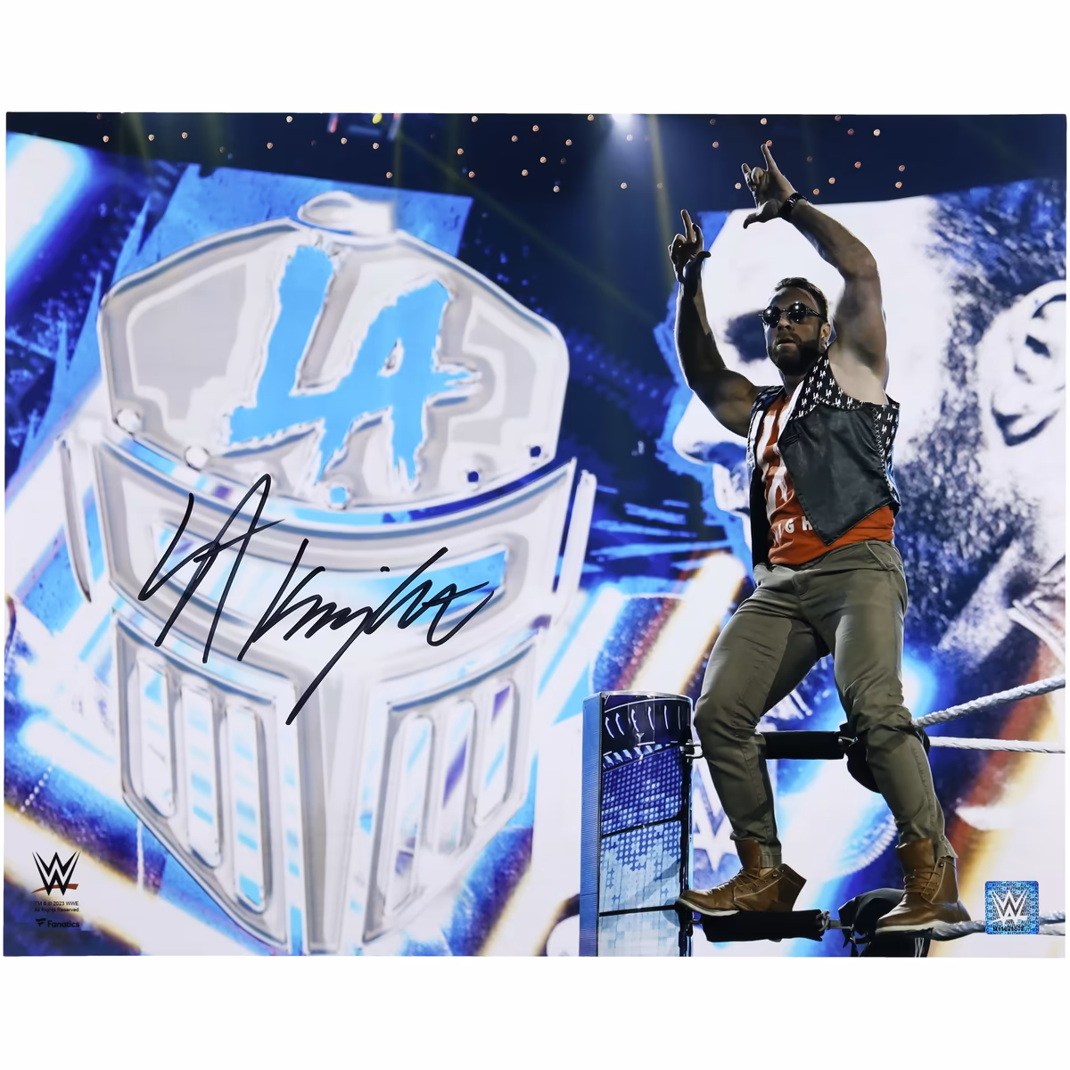 LA Knight WWE Autographed 16" x 20" Standing on Ropes Photograph 1 LA Knight WWE Autographed 16" x 20" Standing on Ropes Photograph