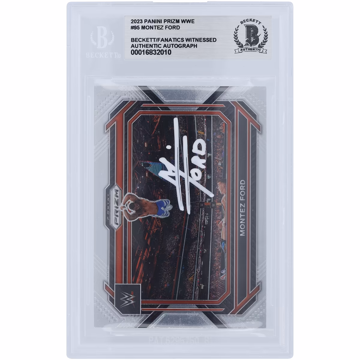 Montez Ford WWE Autographed 2023 Panini Prizm White Ink #95 Beckett Fanatics Witnessed Authenticated Card