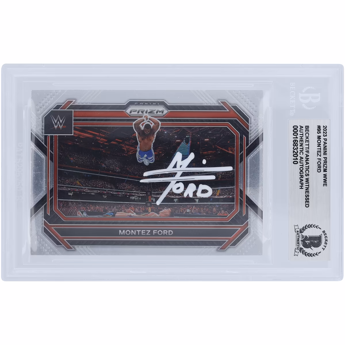 Montez Ford WWE Autographed 2023 Panini Prizm White Ink #95 Beckett Fanatics Witnessed Authenticated Card 4 Montez Ford WWE Autographed 2023 Panini Prizm White Ink #95 Beckett Fanatics Witnessed Authenticated Card