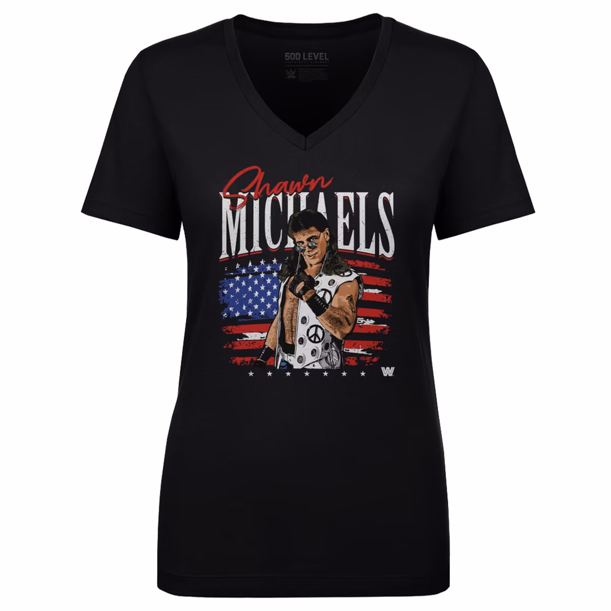 Women's 500 Level Black Shawn Michaels American Flag V-Neck T-Shirt