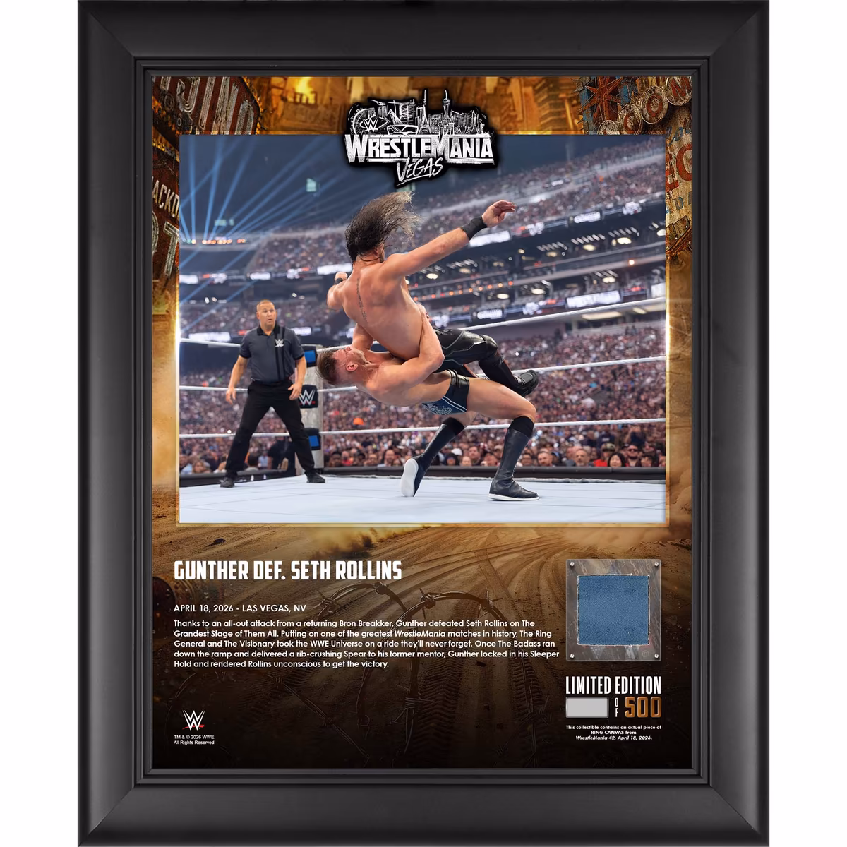 Gunther WWE Framed 13" x 16" WrestleMania 42 Night 1 Collage with a Piece of Match-Used Canvas - Limited Edition of 500 4 Gunther WWE Framed 13" x 16" WrestleMania 42 Night 1 Collage with a Piece of Match-Used Canvas - Limited Edition of 500