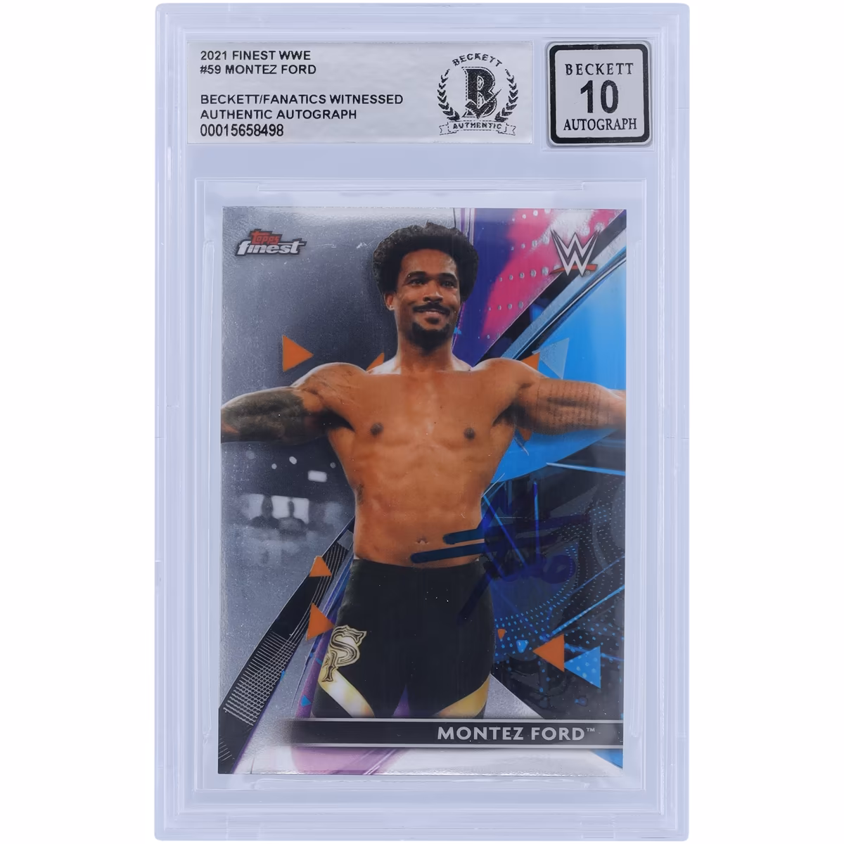 Montez Ford WWE Autographed 2021 Topps Finest #59 Beckett Fanatics Witnessed Authenticated 10 Card