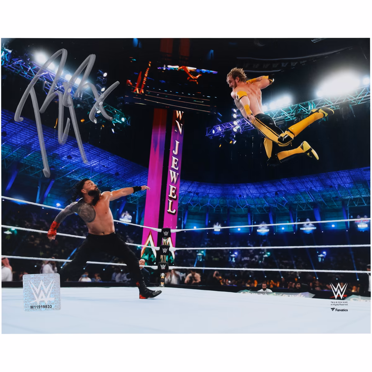 Roman Reigns WWE Autographed 8" x 10" Crown Jewel 2022 vs. Logan Paul Photograph 10 Roman Reigns WWE Autographed 8" x 10" Crown Jewel 2022 vs. Logan Paul Photograph
