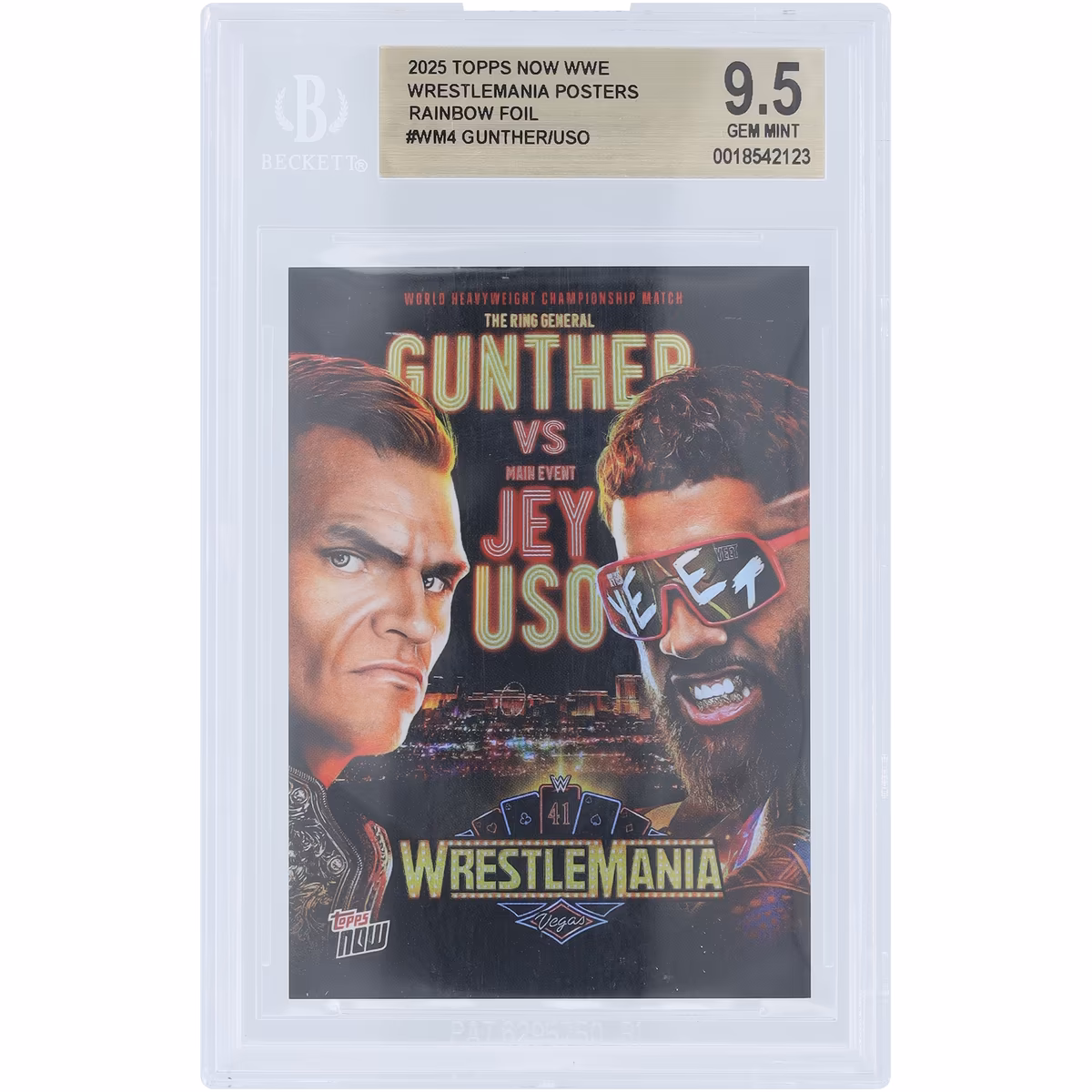 Gunther & Jey Uso WWE 2025 Topps Now Wrestlemania 41 Matchup Poster Rainbow Foil #WM4 BGS Authenticated 9.5 Card 2 Gunther & Jey Uso WWE 2025 Topps Now Wrestlemania 41 Matchup Poster Rainbow Foil #WM4 BGS Authenticated 9.5 Card