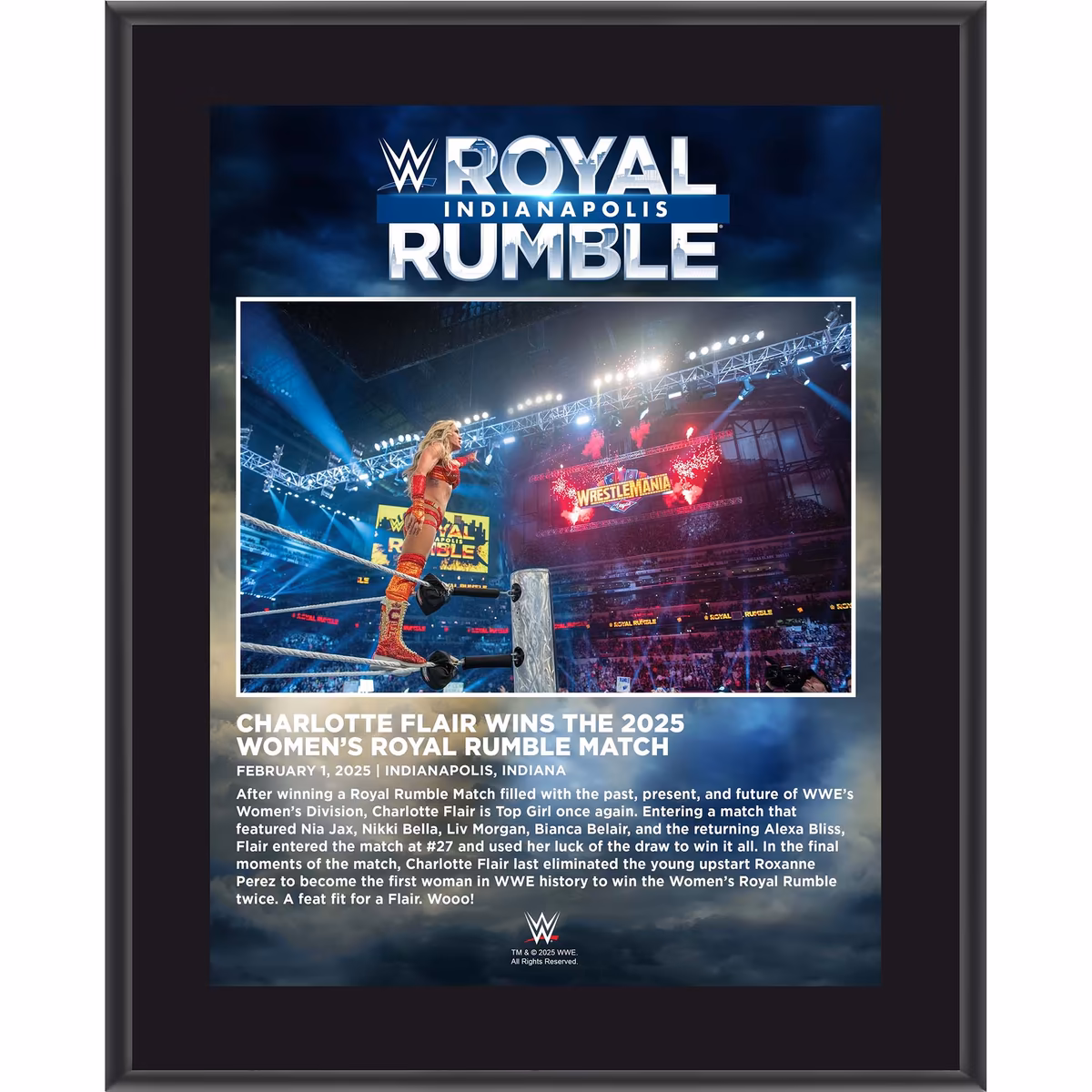Charlotte Flair WWE 10.5" x 13" 2025 Royal Rumble Sublimated Plaque 9 Charlotte Flair WWE 10.5" x 13" 2025 Royal Rumble Sublimated Plaque