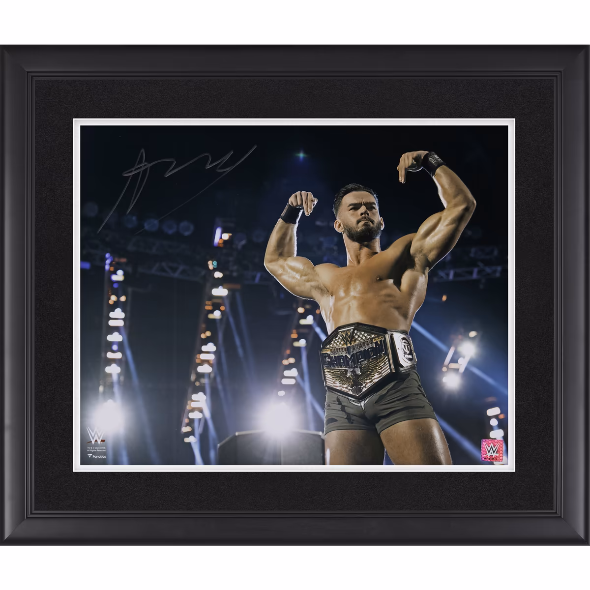 Austin Theory WWE Autographed Framed 16" x 20" Flexing with Title Photograph 7 Austin Theory WWE Autographed Framed 16" x 20" Flexing with Title Photograph