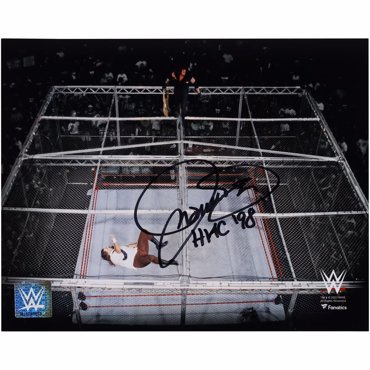 Mick Foley WWE Autographed 8" x 10" Hell In A Cell Photograph with "HIAC '98" Inscription 1 Mick Foley WWE Autographed 8" x 10" Hell In A Cell Photograph with "HIAC '98" Inscription