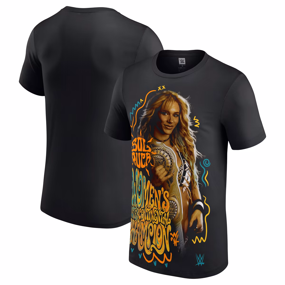 Men's Black Sol Ruca And New Intercontinental Champion T-Shirt