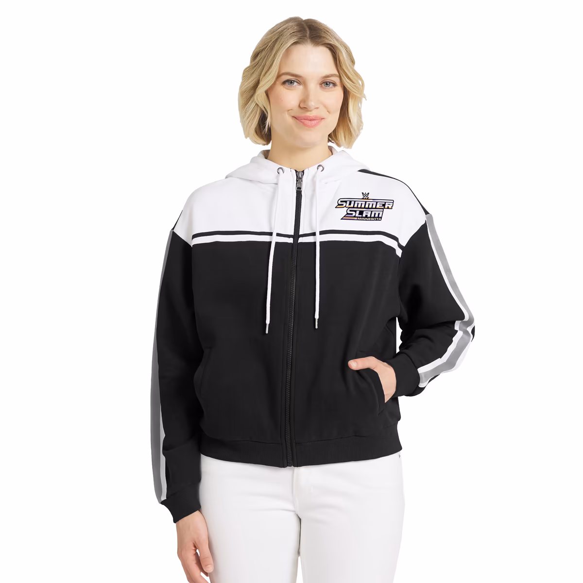 Women's WEAR by Erin Andrews Black SummerSlam 2026 Colorblock Full-Zip Hoodie