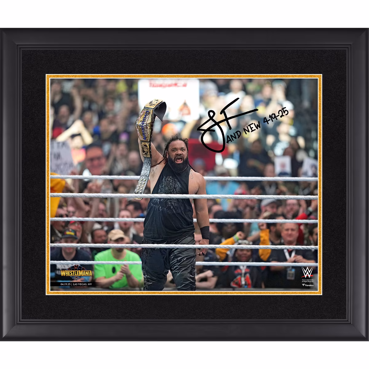Jacob Fatu WWE Autographed Framed 16" x 20" WrestleMania 41 Raising Title Photograph with "And New 4-19-25" Inscription