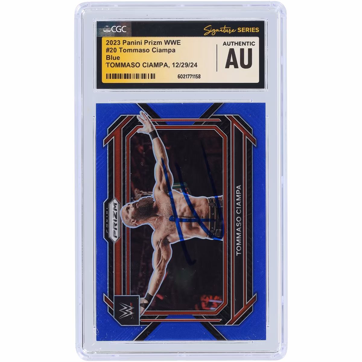 Tommaso Ciampa WWE Autographed 2023 Panini Prizm Blue Prizm #20 #/199 CGC Fanatics Witnessed Authenticated Card