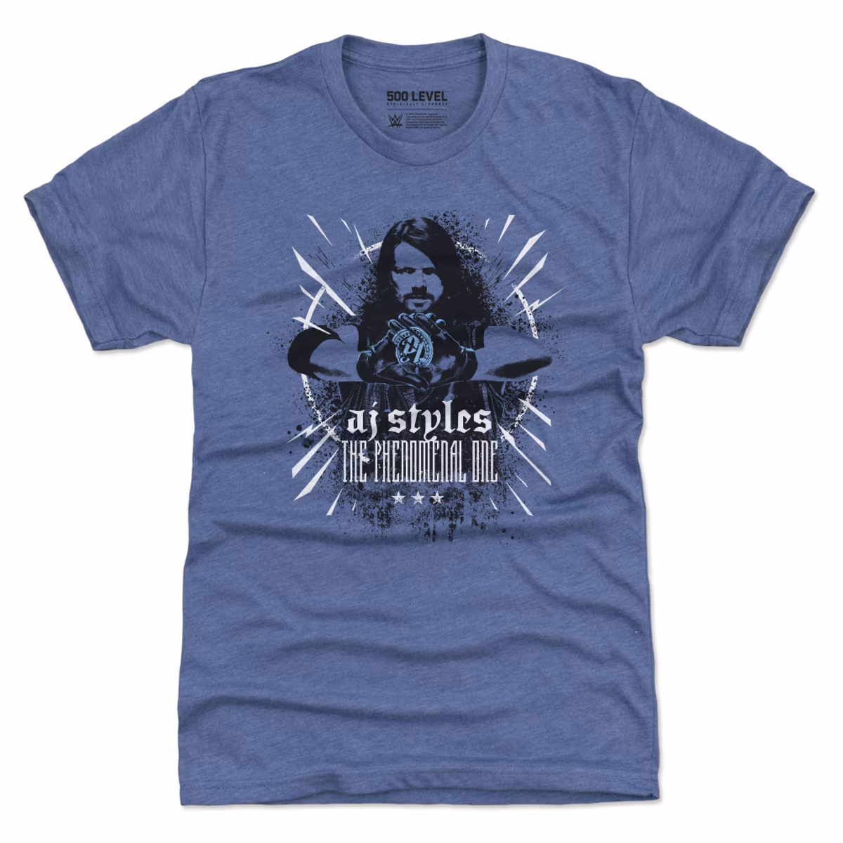 Men's 500 Level Heather Royal AJ Styles Grunge Spray Paint Tri-Blend T-Shirt 7 Men's 500 Level Heather Royal AJ Styles Grunge Spray Paint Tri-Blend T-Shirt