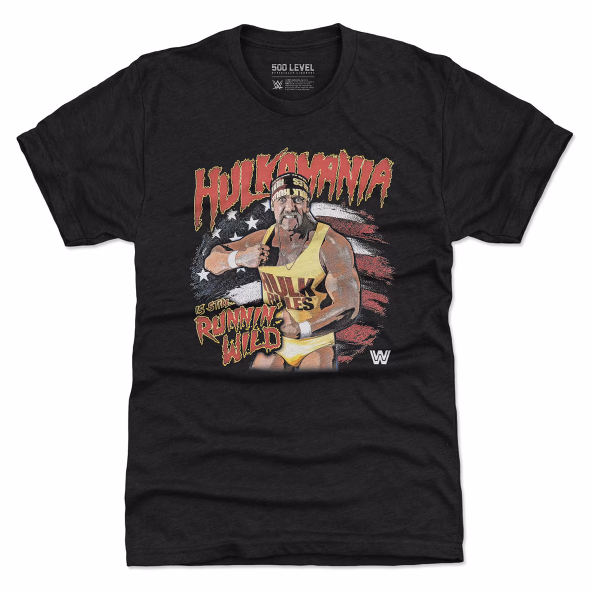 Men's 500 Level Black Hulk Hogan Hulkamania Flag Premium Tri-Blend T-Shirt