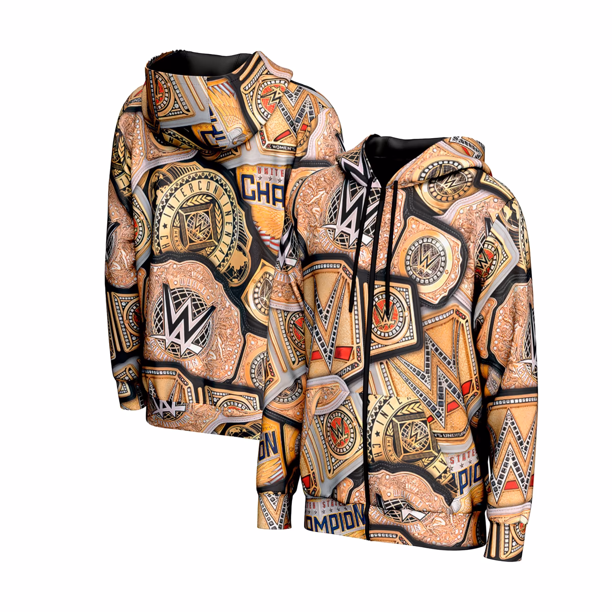 Men's ProSphere Gold WWE Title Belt Collage Full-Zip Hoodie 2 Men's ProSphere Gold WWE Title Belt Collage Full-Zip Hoodie