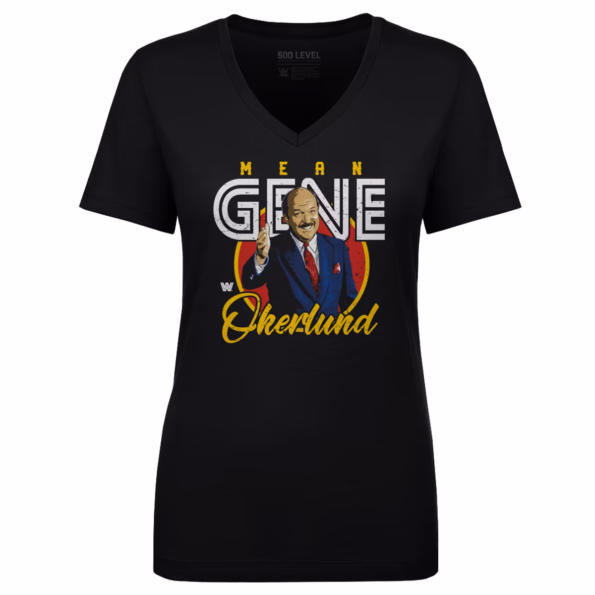 Women's 500 Level  Black Mean Gene Okerlund V-Neck T-Shirt