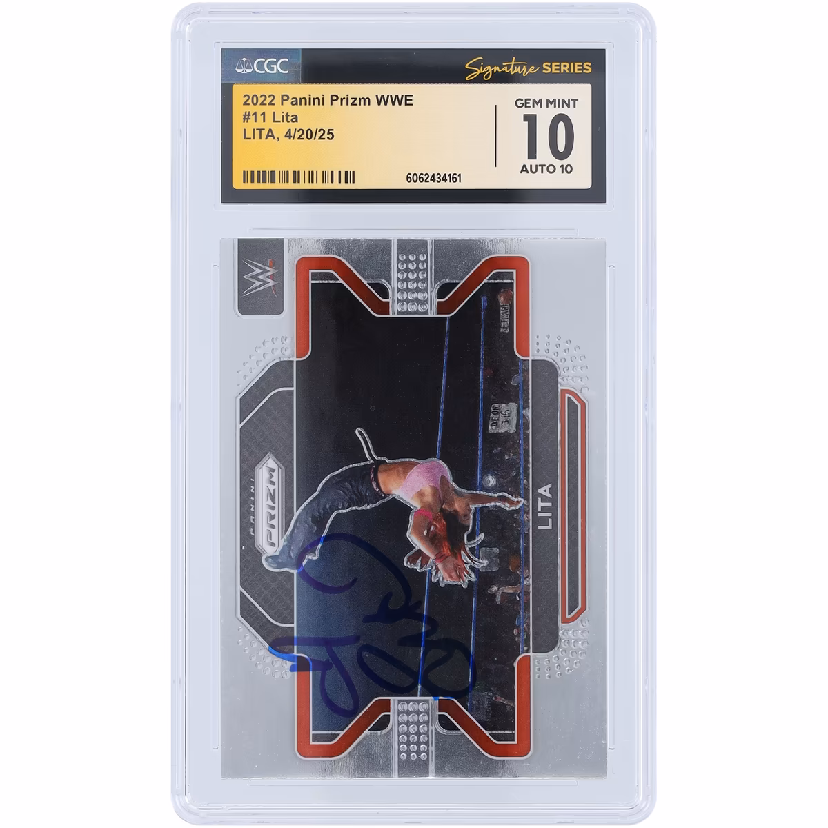 Lita WWE Autographed 2022 Panini Prizm #11 CGC Fanatics Witnessed Authenticated 10/10 Card
