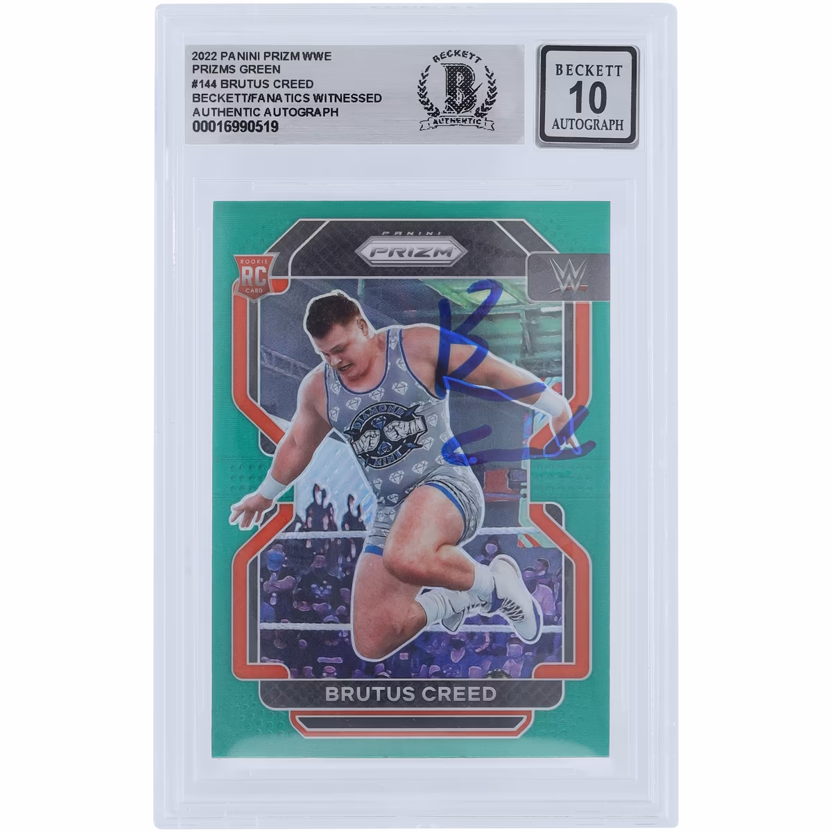 Brutus Creed WWE Autographed 2022 Panini Prizm Green Prizm #144 Beckett Fanatics Witnessed Authenticated 10 Rookie Card 4 Brutus Creed WWE Autographed 2022 Panini Prizm Green Prizm #144 Beckett Fanatics Witnessed Authenticated 10 Rookie Card