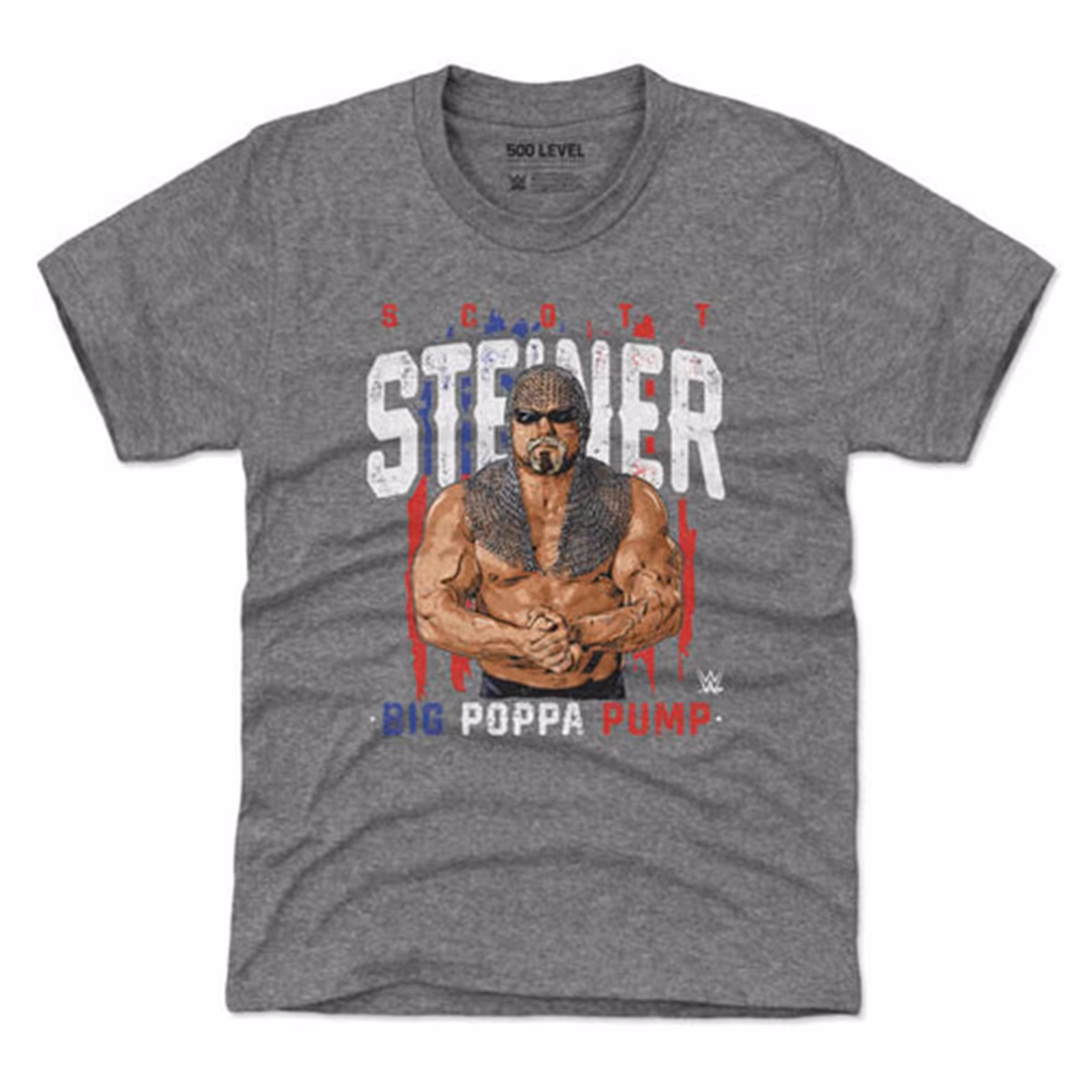 Youth 500 Level  Gray Scott Steiner Big Poppa Pump T-Shirt