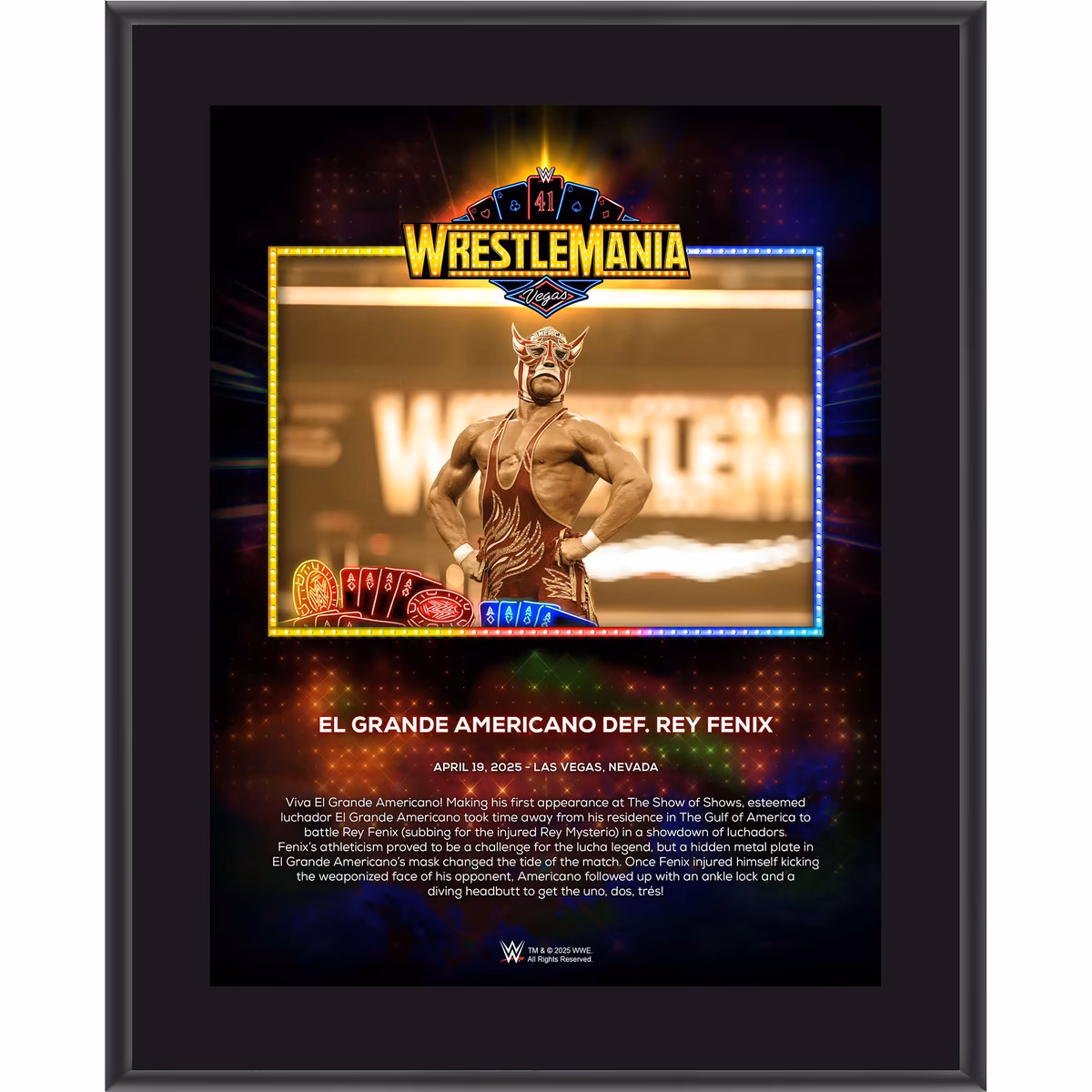 El Grande Americano WWE 10.5" x 13" WrestleMania 41 Night 1 Sublimated Plaque 1 El Grande Americano WWE 10.5" x 13" WrestleMania 41 Night 1 Sublimated Plaque