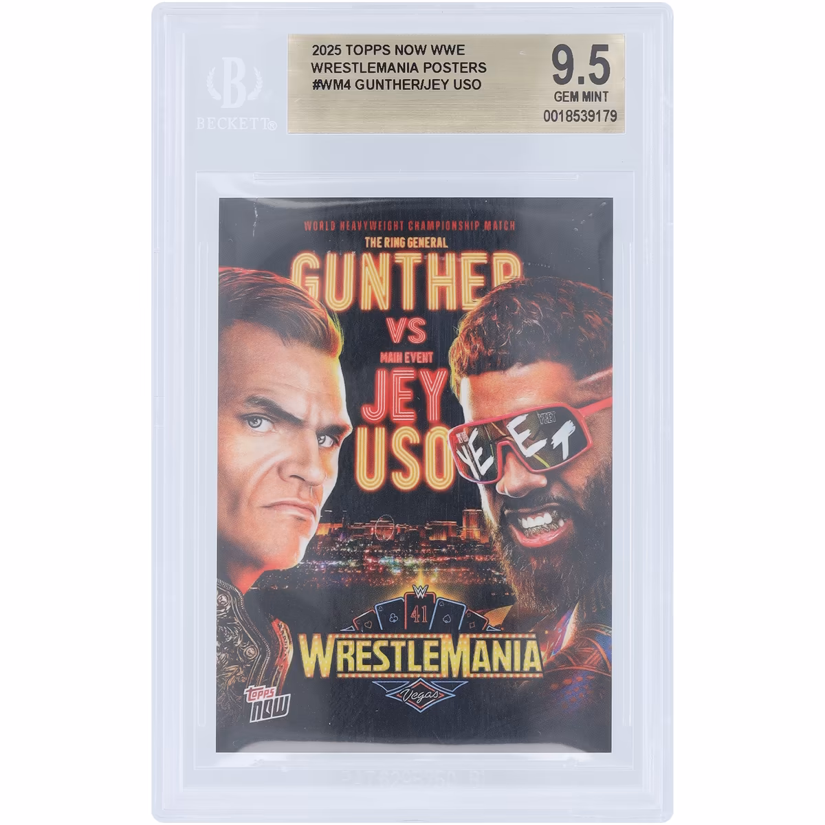 Gunther & Jey Uso WWE 2025 Topps Now Wrestlemania 41 Matchup Poster #WM4 BGS Authenticated 9.5 Card