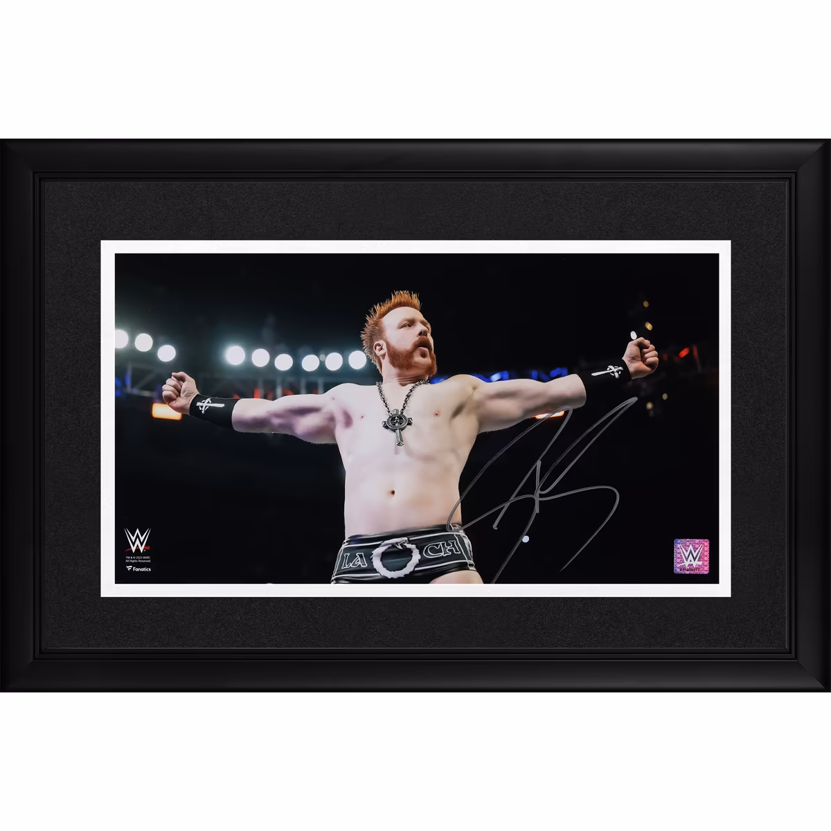 Sheamus WWE Autographed Framed 10" x 18" Arms Out Celtic Cross Photograph