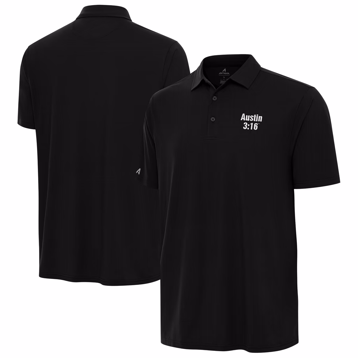 Men's Antigua Black "Stone Cold" Steve Austin Era Polo 12 Men's Antigua Black "Stone Cold" Steve Austin Era Polo