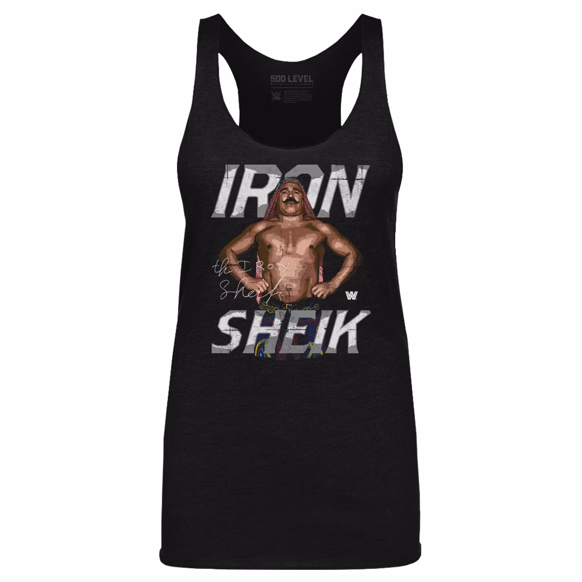 Women's 500 Level Heather Black The Iron Sheik Pose Tri-Blend Tank Top