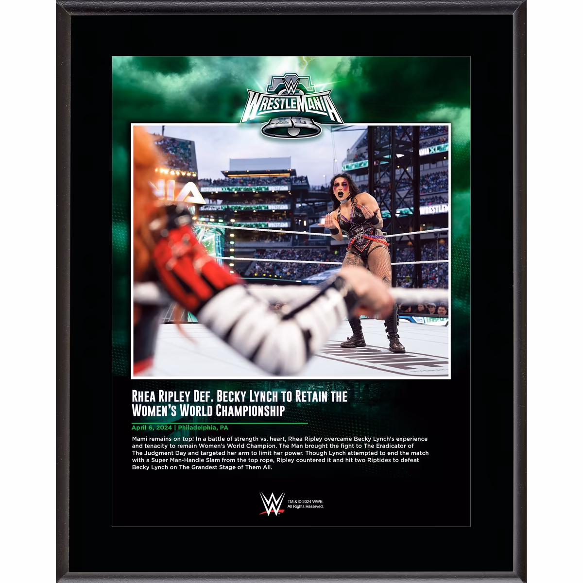 Rhea Ripley WWE 10.5" x 13" WrestleMania 40 Night 1 Sublimated Plaque 4 Rhea Ripley WWE 10.5" x 13" WrestleMania 40 Night 1 Sublimated Plaque
