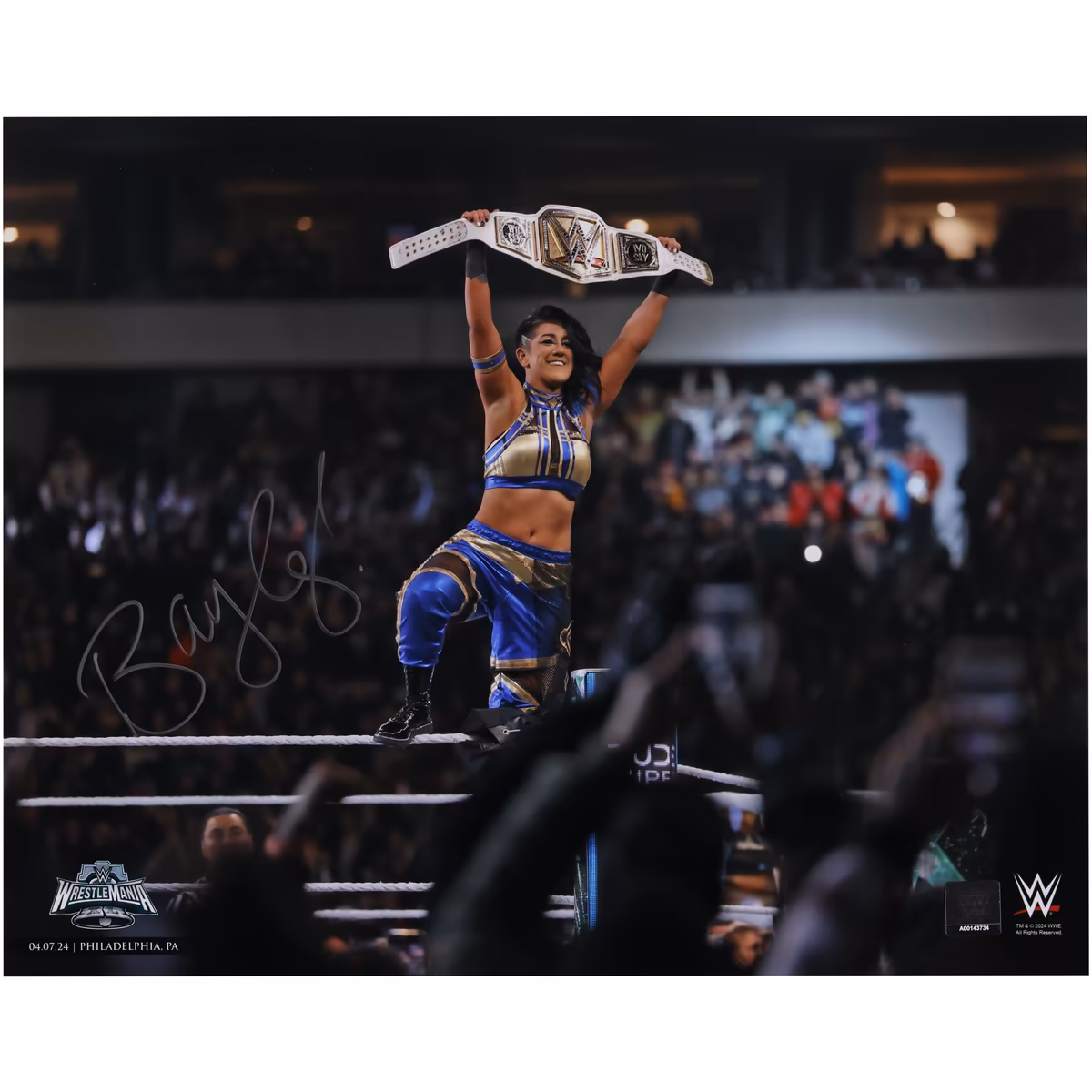 Bayley WWE Autographed 16" x 20" WrestleMania 40 Raising Title Photograph