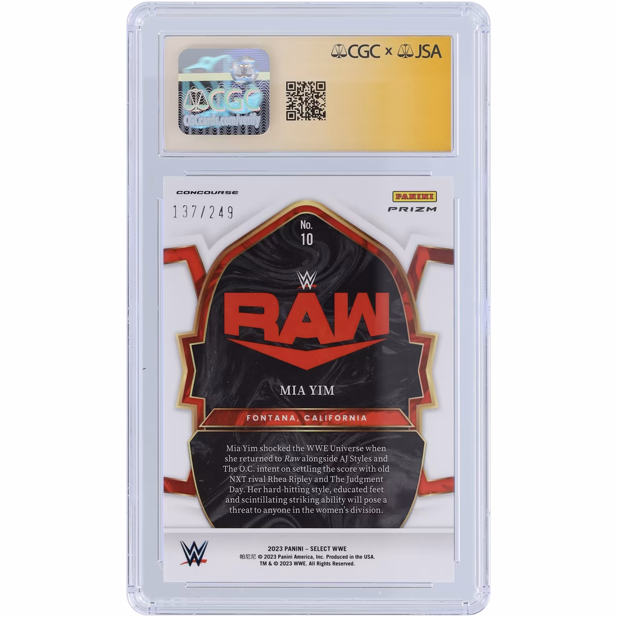 Mia Yim WWE Autographed 2023 Panini Select Light Blue Prizm #10 #/249 CGC Fanatics Witnessed Authenticated Card 3 Mia Yim WWE Autographed 2023 Panini Select Light Blue Prizm #10 #/249 CGC Fanatics Witnessed Authenticated Card