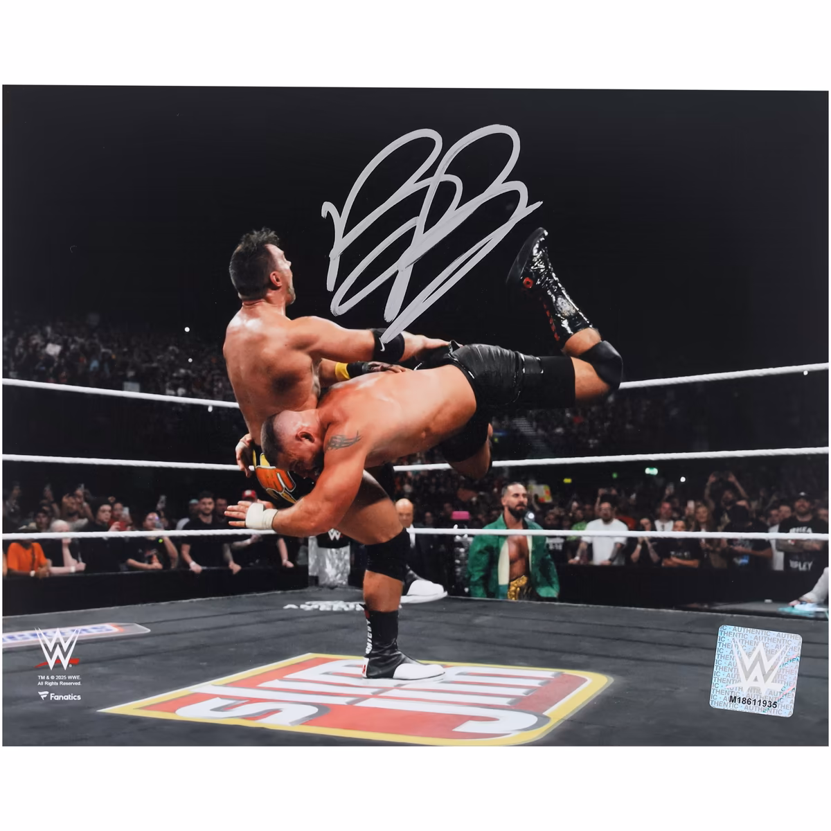 Bron Breakker WWE Autographed 8" x 10" Spear On LA Knight Photograph 2 Bron Breakker WWE Autographed 8" x 10" Spear On LA Knight Photograph