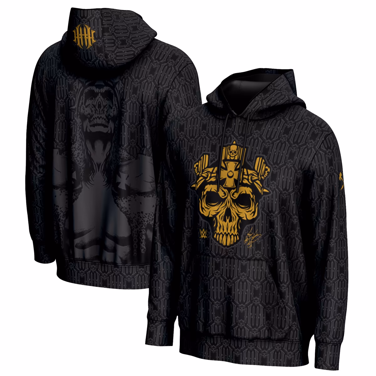 Men's ProSphere Black Triple H Gold Skull King Pullover Hoodie
