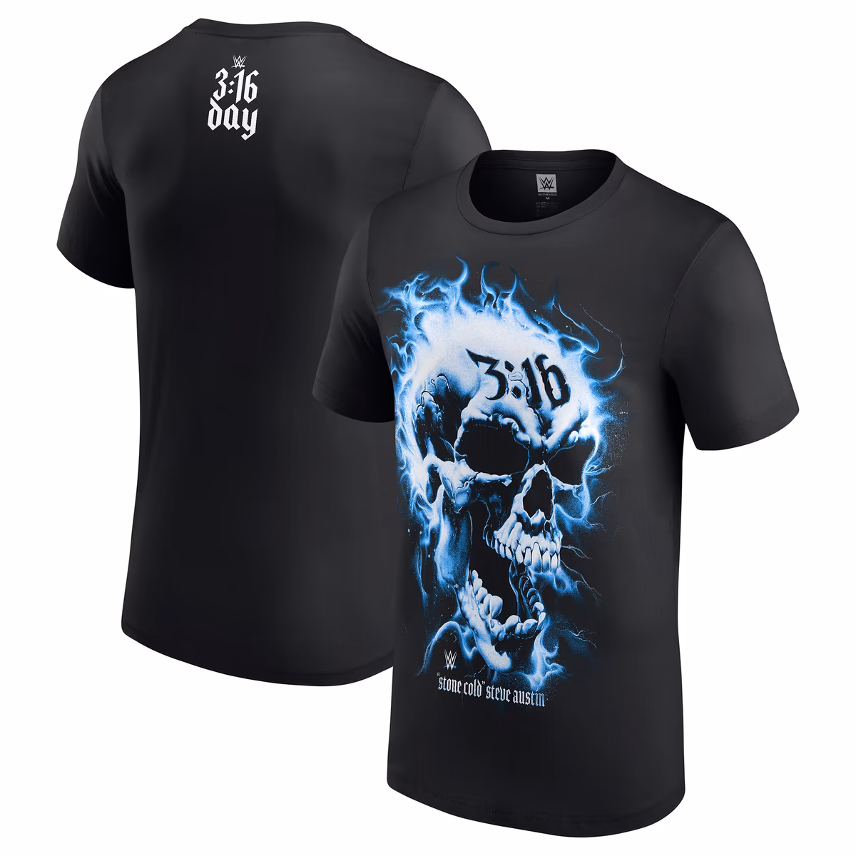 Men's Black "Stone Cold" Steve Austin 3:16 Day Blue Flame Skull T-Shirt